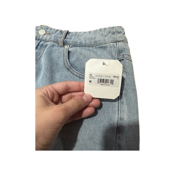 NWT Altar’d State Blue Denim Mini Skirt Coquette Pink Bow Accents - Picture 4 of 4